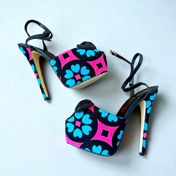 RED KISS Abstract print Platform Stiletto Dance Shoes Size 10 EUC - Picture 1 of 14
